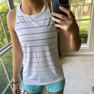 Athleta White Stripe Mesh Racerback Chi Tank Top